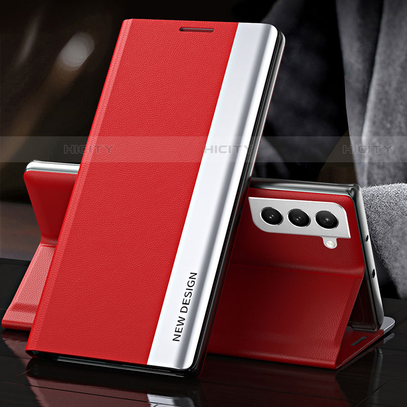 Coque Portefeuille Livre Cuir Etui Clapet L01 pour Samsung Galaxy S21 FE 5G Rouge Plus