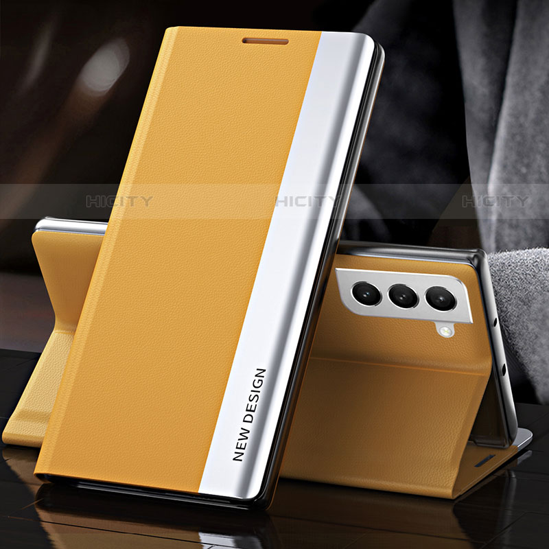 Coque Portefeuille Livre Cuir Etui Clapet L01 pour Samsung Galaxy S21 Plus 5G Jaune Plus