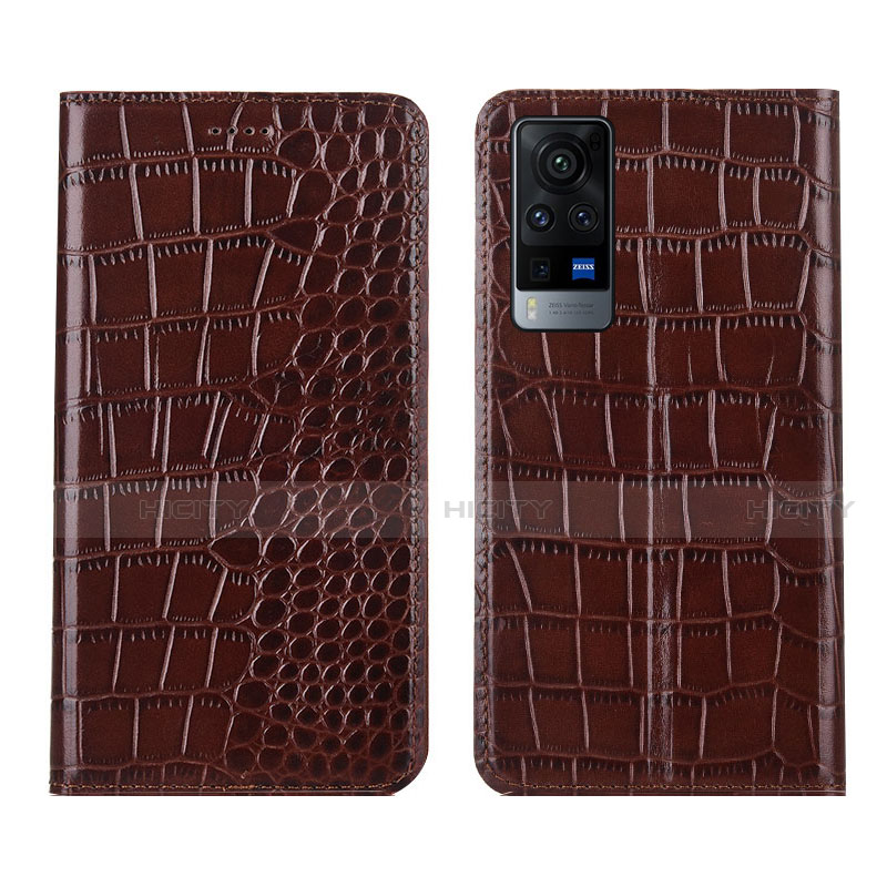 Coque Portefeuille Livre Cuir Etui Clapet L01 pour Vivo X60 5G Marron Plus