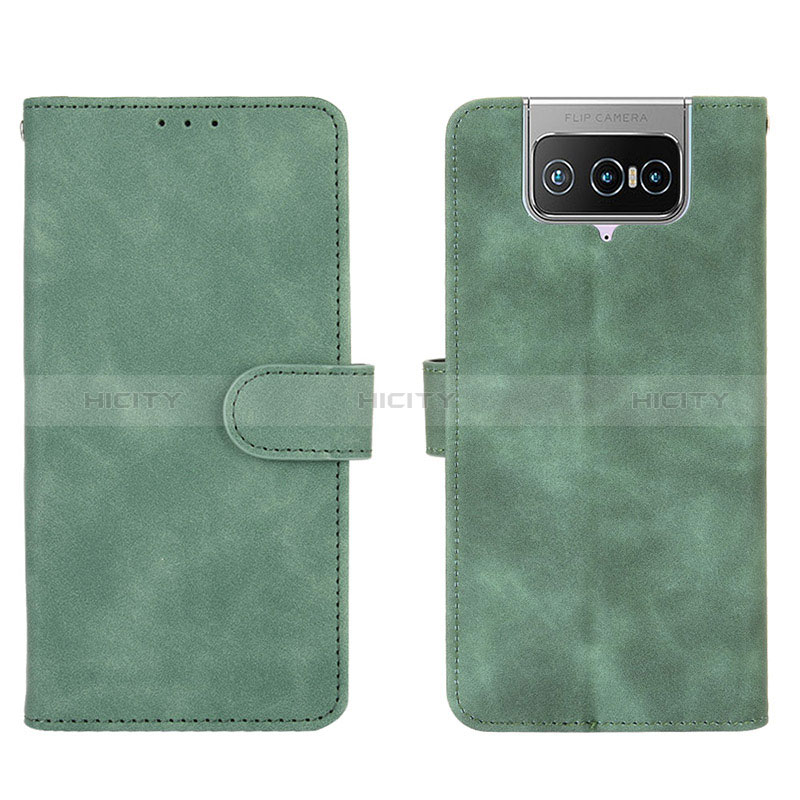 Coque Portefeuille Livre Cuir Etui Clapet L01Z pour Asus ZenFone 8 Flip ZS672KS Vert Plus