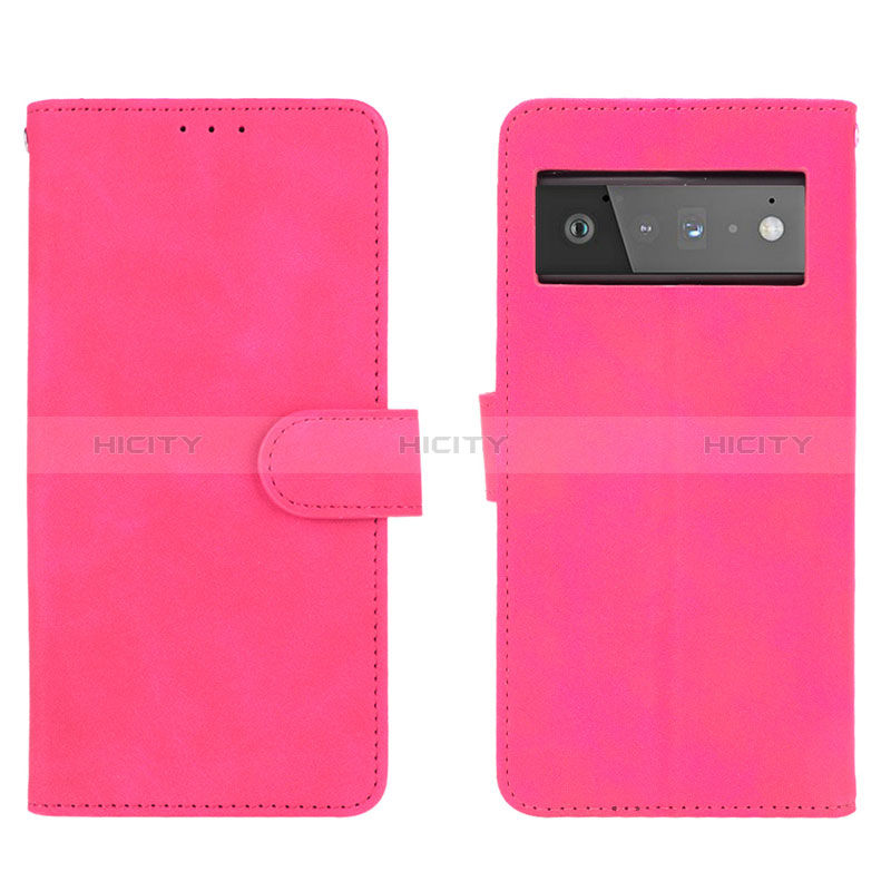 Coque Portefeuille Livre Cuir Etui Clapet L01Z pour Google Pixel 6 5G Rose Rouge Plus