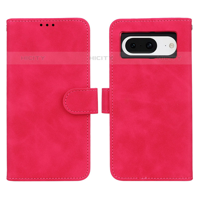 Coque Portefeuille Livre Cuir Etui Clapet L01Z pour Google Pixel 8 5G Rose Rouge Plus