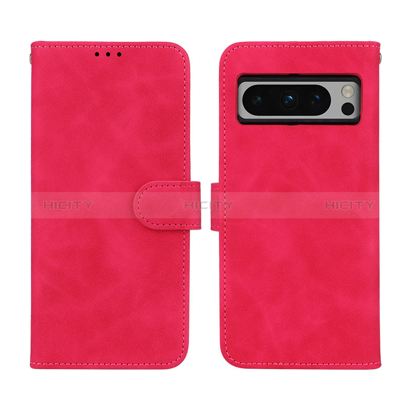 Coque Portefeuille Livre Cuir Etui Clapet L01Z pour Google Pixel 8 Pro 5G Rose Rouge Plus