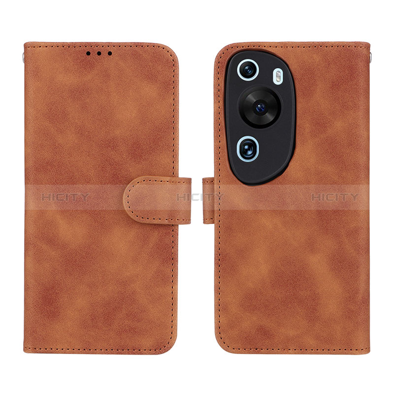 Coque Portefeuille Livre Cuir Etui Clapet L01Z pour Huawei P60 Art Marron Plus