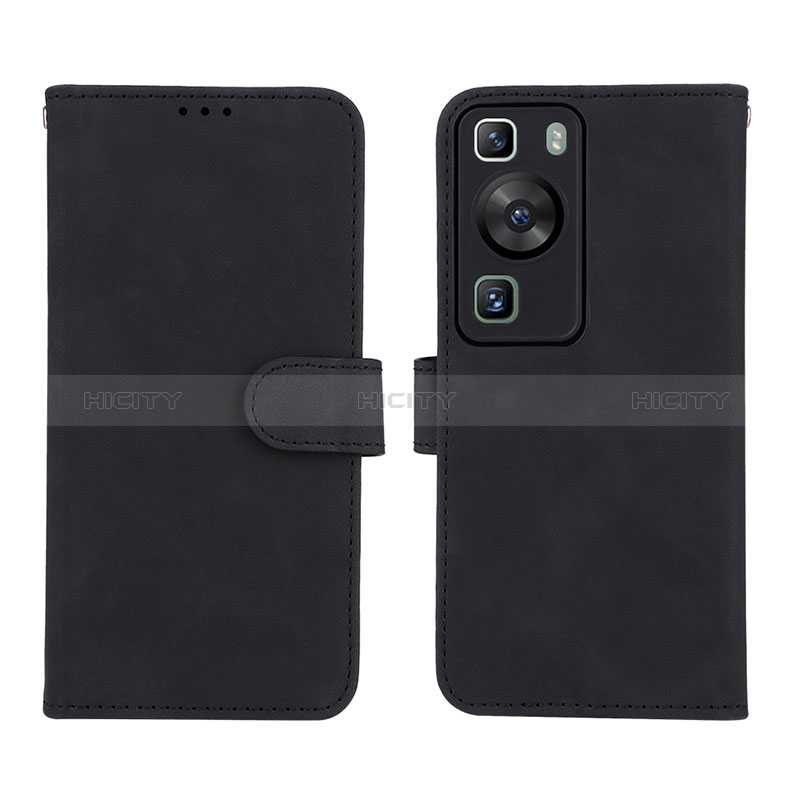 Coque Portefeuille Livre Cuir Etui Clapet L01Z pour Huawei P60 Noir Plus