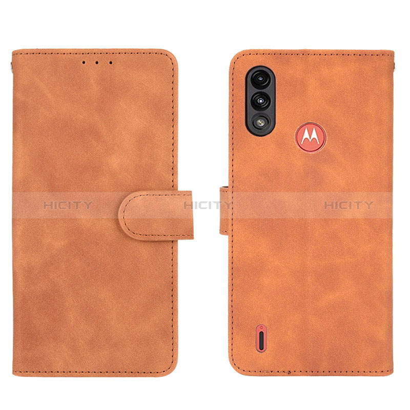 Coque Portefeuille Livre Cuir Etui Clapet L01Z pour Motorola Moto E7 Power Marron Plus