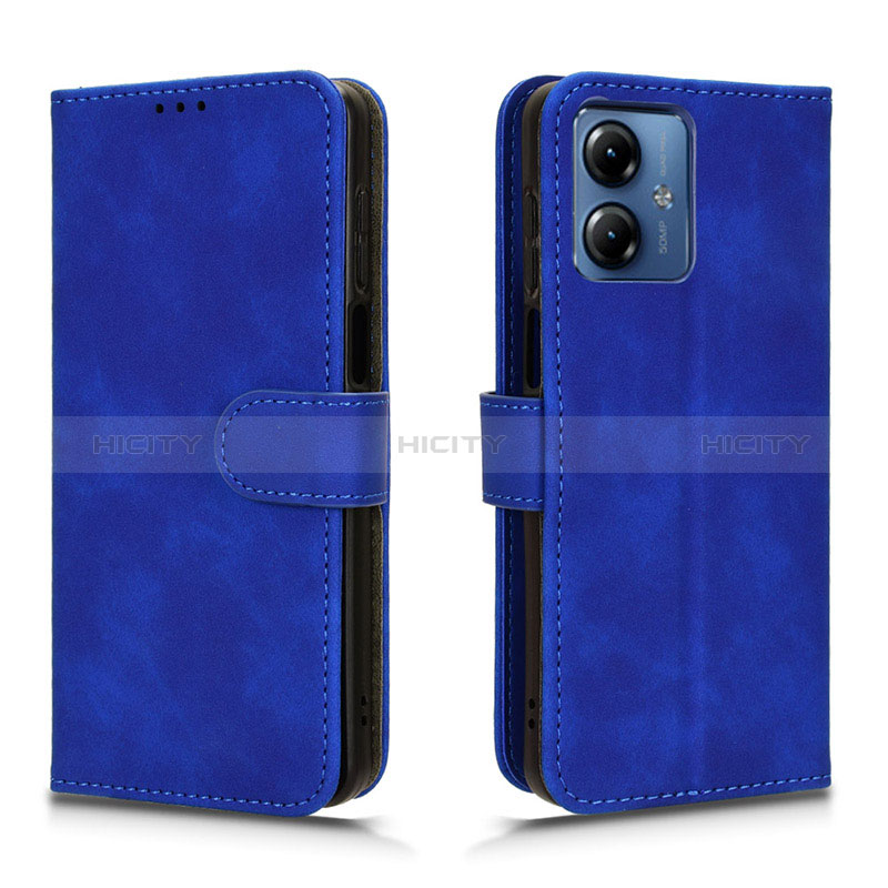 Coque Portefeuille Livre Cuir Etui Clapet L01Z pour Motorola Moto G14 Bleu Plus