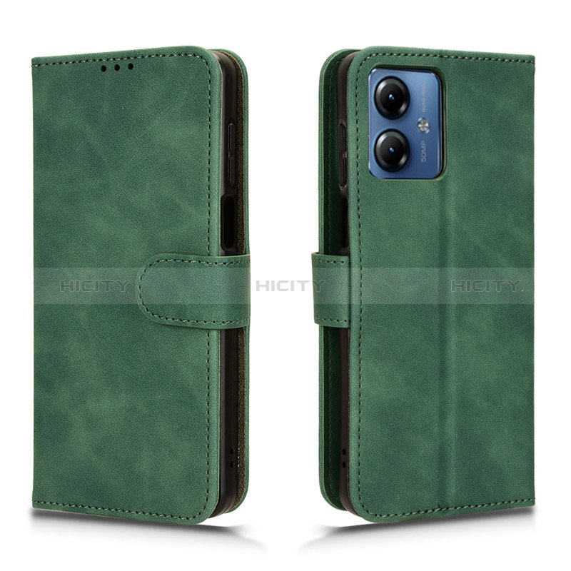 Coque Portefeuille Livre Cuir Etui Clapet L01Z pour Motorola Moto G14 Vert Plus