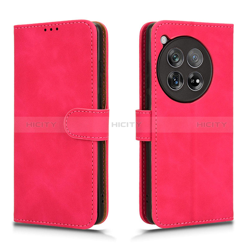 Coque Portefeuille Livre Cuir Etui Clapet L01Z pour OnePlus 12 5G Rose Rouge Plus