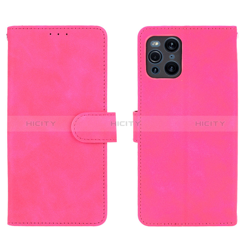 Coque Portefeuille Livre Cuir Etui Clapet L01Z pour Oppo Find X3 5G Rose Rouge Plus