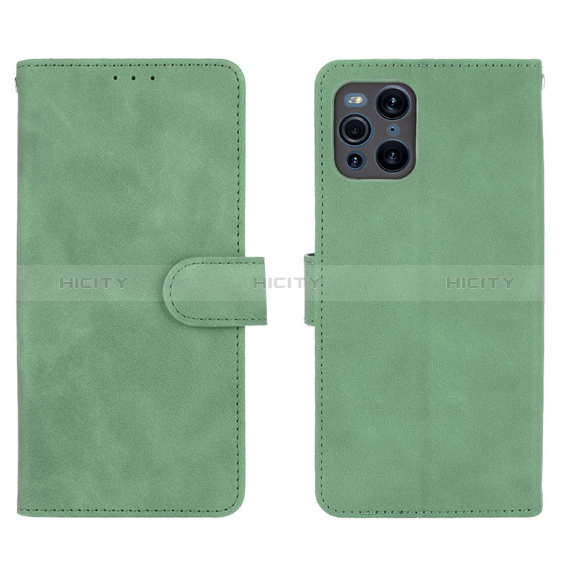 Coque Portefeuille Livre Cuir Etui Clapet L01Z pour Oppo Find X3 5G Vert Plus