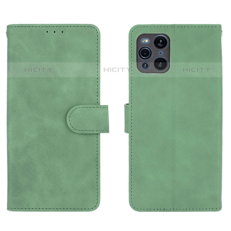 Coque Portefeuille Livre Cuir Etui Clapet L01Z pour Oppo Find X3 Pro 5G Vert Plus