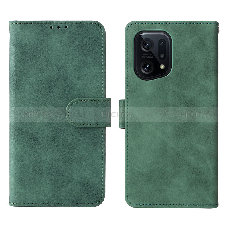 Coque Portefeuille Livre Cuir Etui Clapet L01Z pour Oppo Find X5 5G Vert Plus