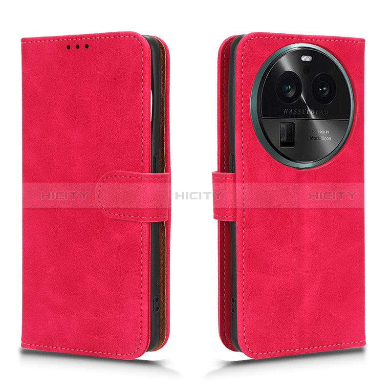 Coque Portefeuille Livre Cuir Etui Clapet L01Z pour Oppo Find X6 5G Rose Rouge Plus