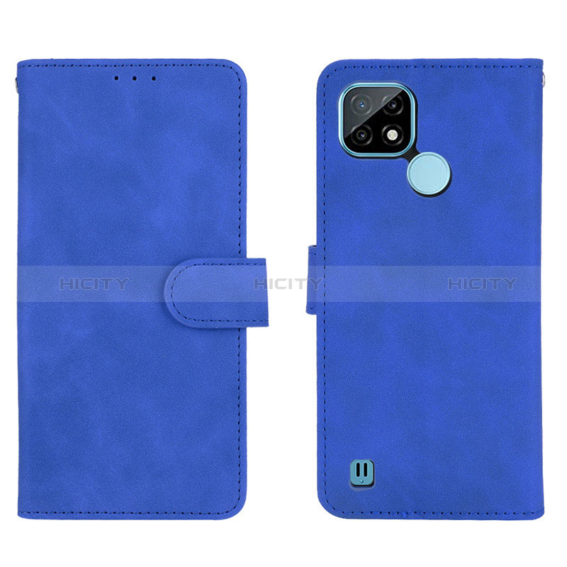 Coque Portefeuille Livre Cuir Etui Clapet L01Z pour Realme C21 Bleu Plus