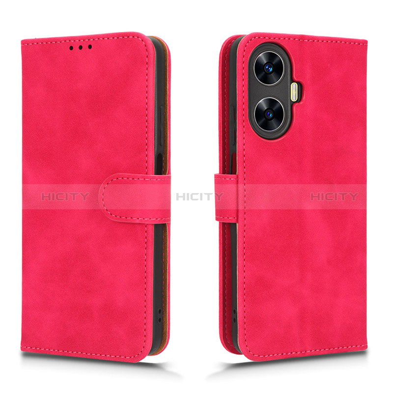 Coque Portefeuille Livre Cuir Etui Clapet L01Z pour Realme C55 Rose Rouge Plus