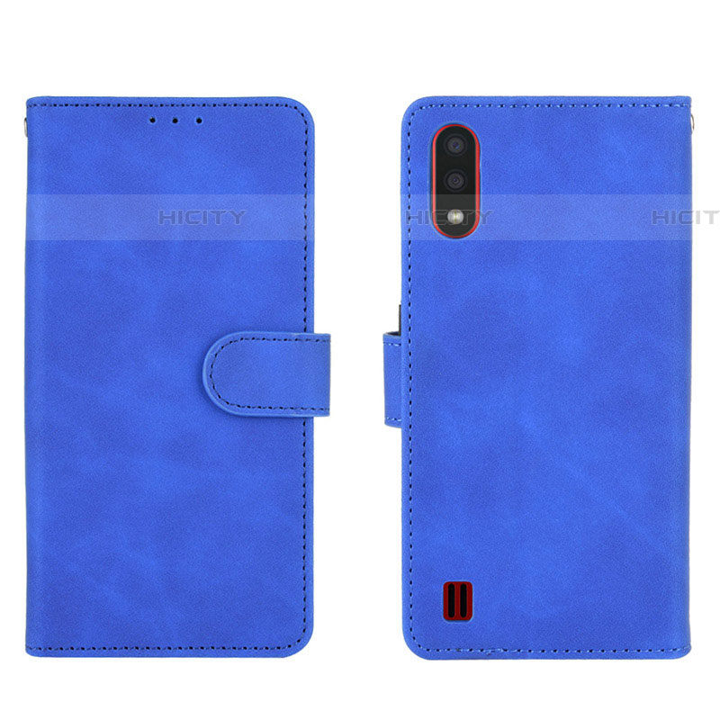 Coque Portefeuille Livre Cuir Etui Clapet L01Z pour Samsung Galaxy A01 SM-A015 Bleu Plus