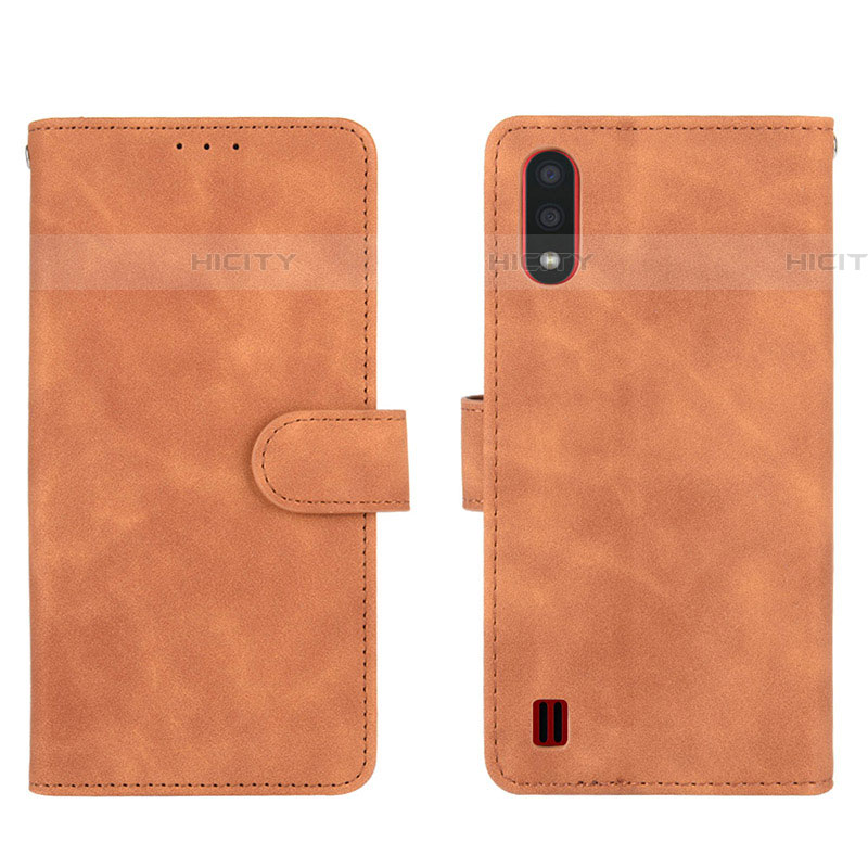 Coque Portefeuille Livre Cuir Etui Clapet L01Z pour Samsung Galaxy A01 SM-A015 Marron Plus