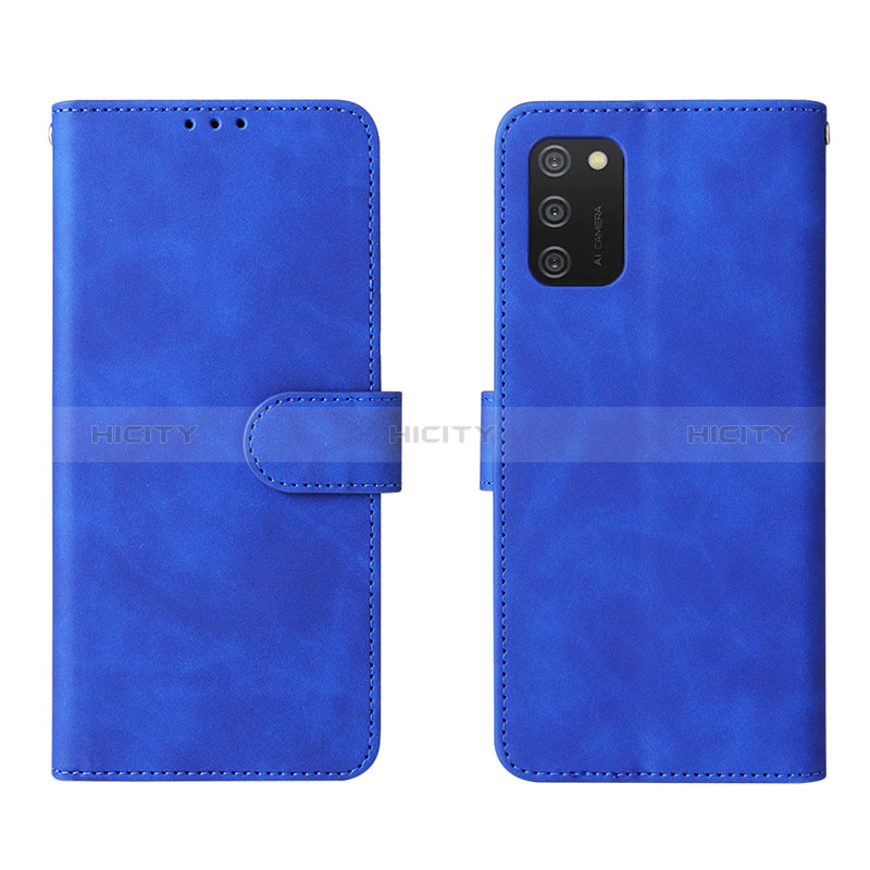 Coque Portefeuille Livre Cuir Etui Clapet L01Z pour Samsung Galaxy A02s Bleu Plus