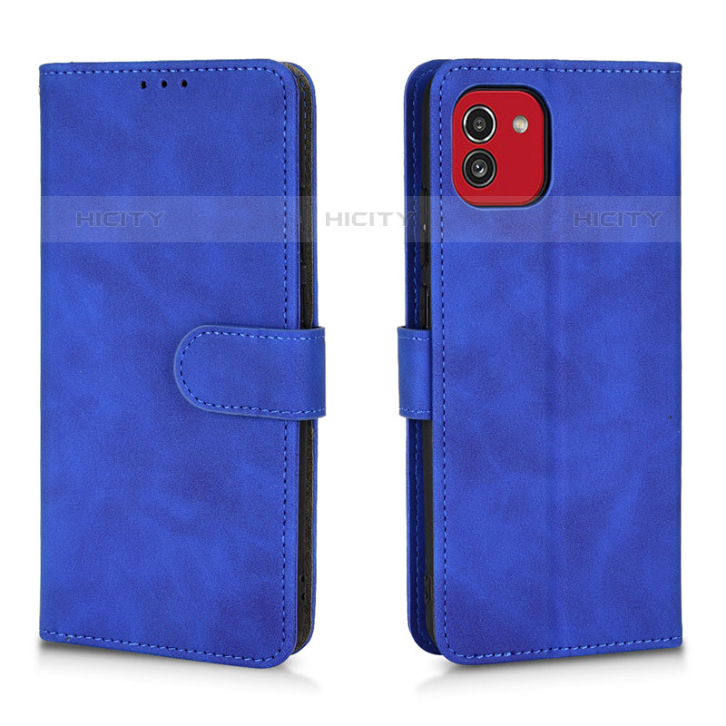 Coque Portefeuille Livre Cuir Etui Clapet L01Z pour Samsung Galaxy A03 Bleu Plus