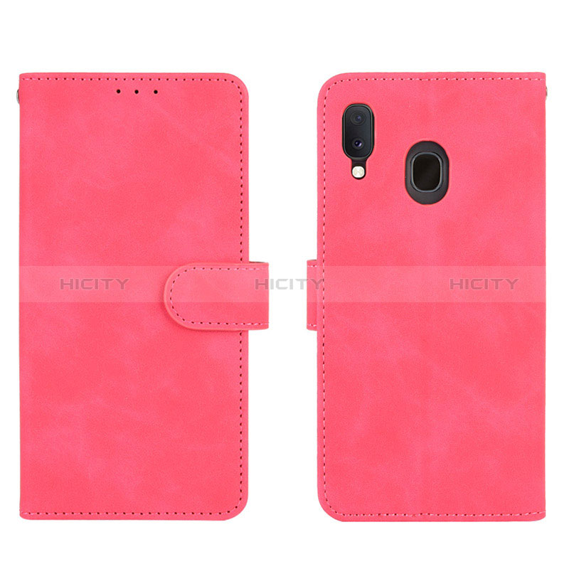 Coque Portefeuille Livre Cuir Etui Clapet L01Z pour Samsung Galaxy A20 Rose Rouge Plus