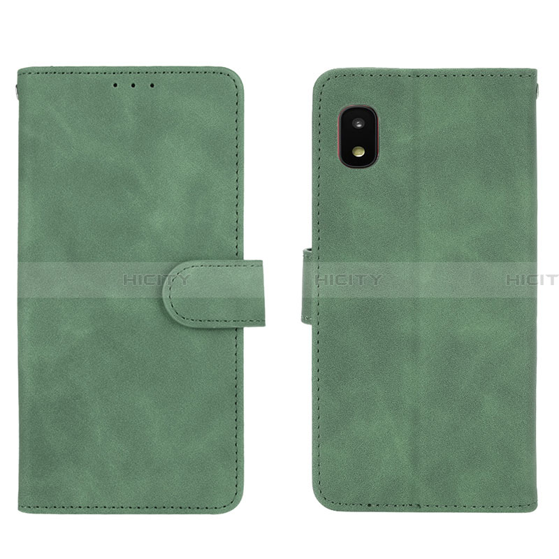 Coque Portefeuille Livre Cuir Etui Clapet L01Z pour Samsung Galaxy A21 SC-42A Vert Plus