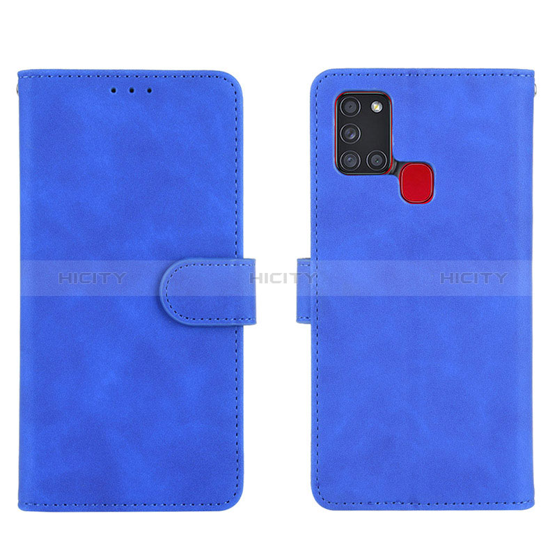 Coque Portefeuille Livre Cuir Etui Clapet L01Z pour Samsung Galaxy A21s Bleu Plus