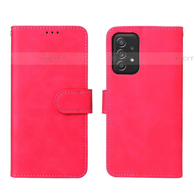 Coque Portefeuille Livre Cuir Etui Clapet L01Z pour Samsung Galaxy A52 4G Rose Rouge Plus