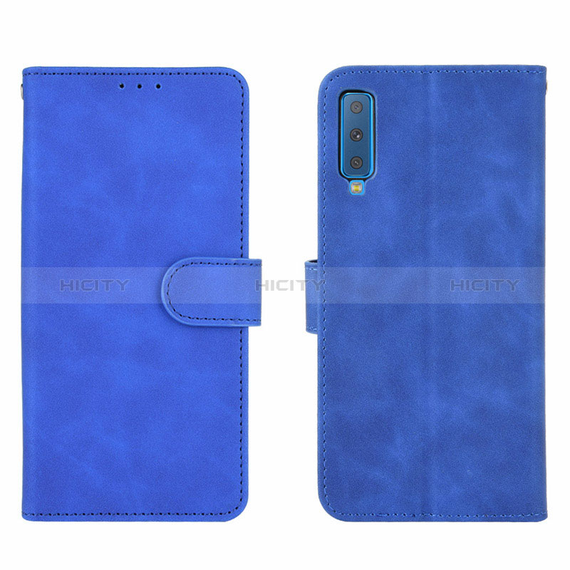 Coque Portefeuille Livre Cuir Etui Clapet L01Z pour Samsung Galaxy A7 (2018) A750 Bleu Plus