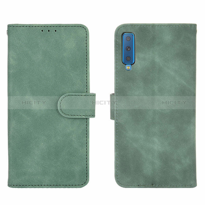 Coque Portefeuille Livre Cuir Etui Clapet L01Z pour Samsung Galaxy A7 (2018) A750 Vert Plus