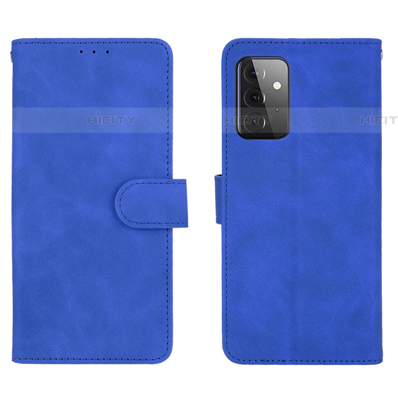 Coque Portefeuille Livre Cuir Etui Clapet L01Z pour Samsung Galaxy A72 5G Bleu Plus