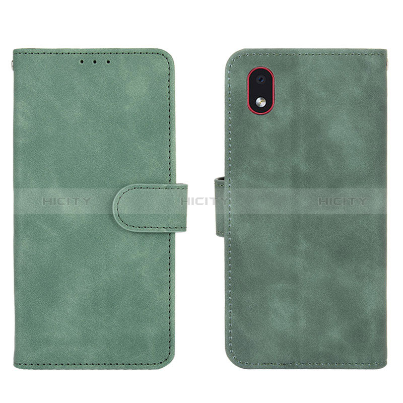 Coque Portefeuille Livre Cuir Etui Clapet L01Z pour Samsung Galaxy M01 Core Vert Plus