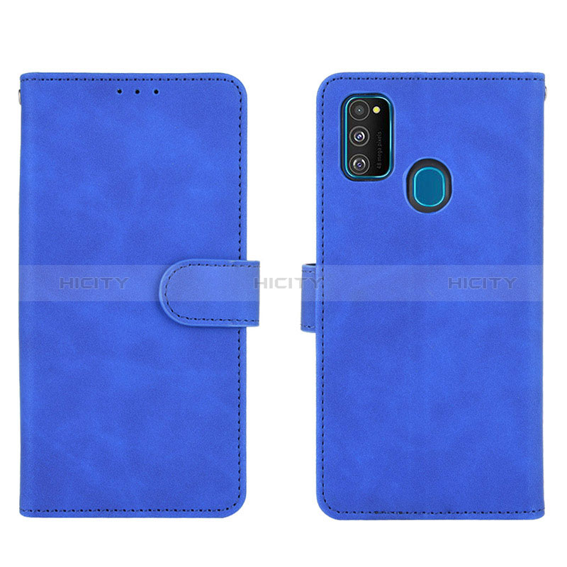 Coque Portefeuille Livre Cuir Etui Clapet L01Z pour Samsung Galaxy M21 Bleu Plus