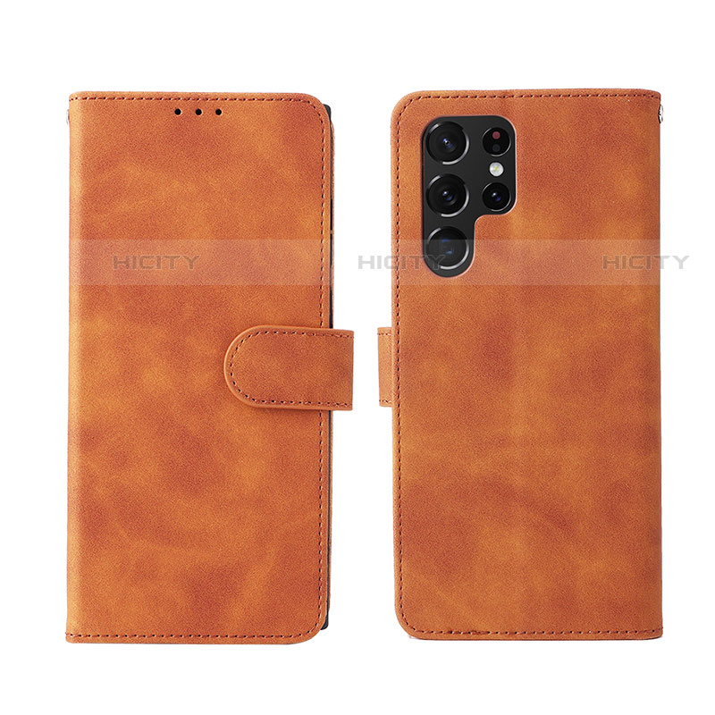 Coque Portefeuille Livre Cuir Etui Clapet L01Z pour Samsung Galaxy S23 Ultra 5G Marron Plus