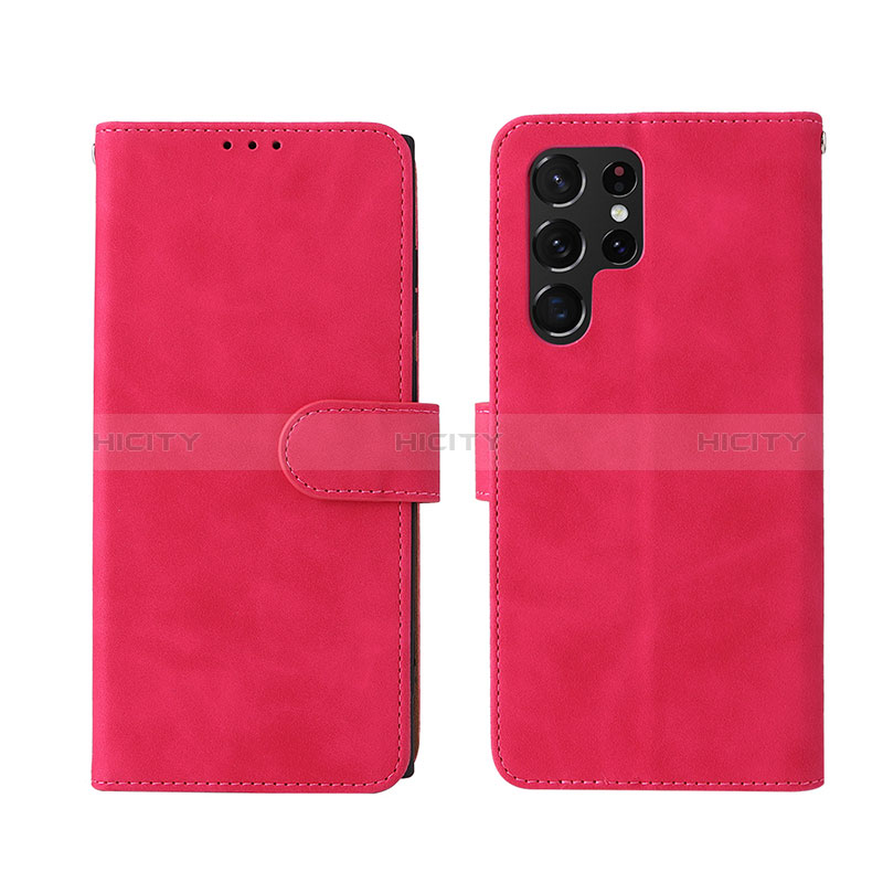 Coque Portefeuille Livre Cuir Etui Clapet L01Z pour Samsung Galaxy S25 Ultra 5G Rose Rouge Plus