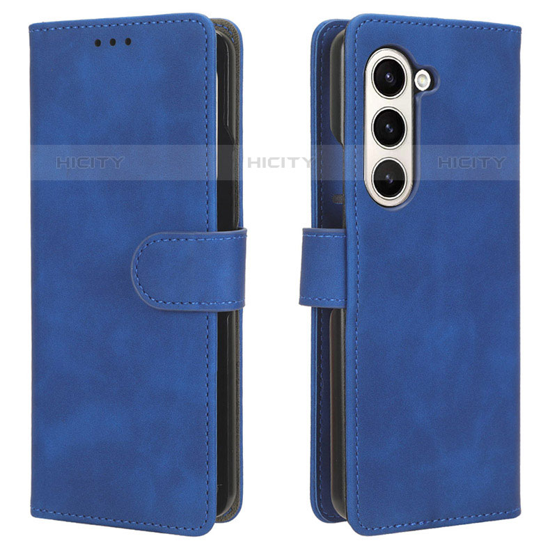 Coque Portefeuille Livre Cuir Etui Clapet L01Z pour Samsung Galaxy Z Fold5 5G Bleu Plus