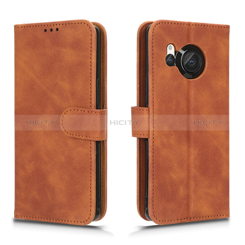 Coque Portefeuille Livre Cuir Etui Clapet L01Z pour Sharp Aquos R8s Marron Plus