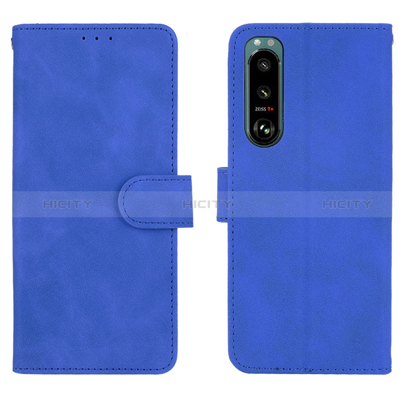 Coque Portefeuille Livre Cuir Etui Clapet L01Z pour Sony Xperia 5 III Bleu Plus