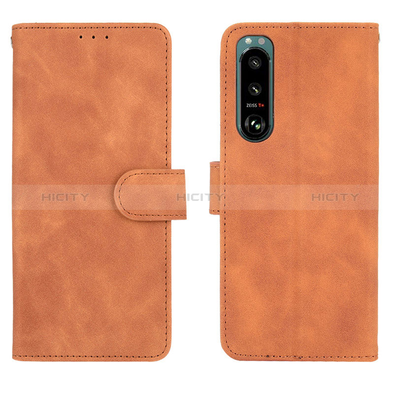 Coque Portefeuille Livre Cuir Etui Clapet L01Z pour Sony Xperia 5 III Marron Plus