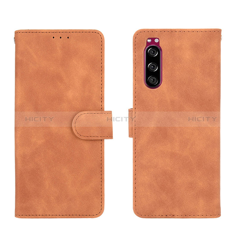 Coque Portefeuille Livre Cuir Etui Clapet L01Z pour Sony Xperia 5 Marron Plus