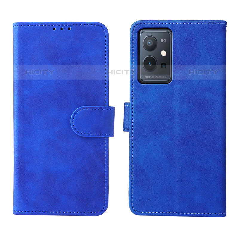 Coque Portefeuille Livre Cuir Etui Clapet L01Z pour Vivo iQOO Z6 5G Bleu Plus