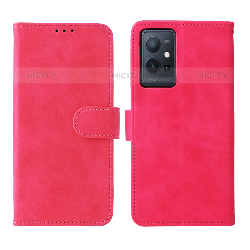 Coque Portefeuille Livre Cuir Etui Clapet L01Z pour Vivo T1 5G India Rose Rouge Plus