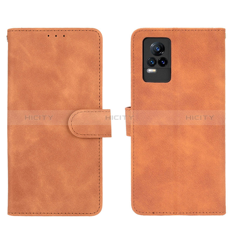 Coque Portefeuille Livre Cuir Etui Clapet L01Z pour Vivo V21e 4G Marron Plus