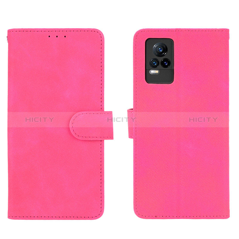 Coque Portefeuille Livre Cuir Etui Clapet L01Z pour Vivo V21e 4G Rose Rouge Plus