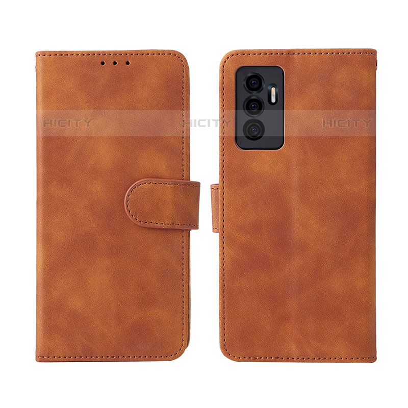 Coque Portefeuille Livre Cuir Etui Clapet L01Z pour Vivo V23e Marron Plus