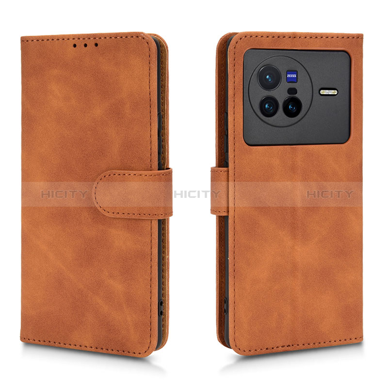 Coque Portefeuille Livre Cuir Etui Clapet L01Z pour Vivo X80 5G Marron Plus