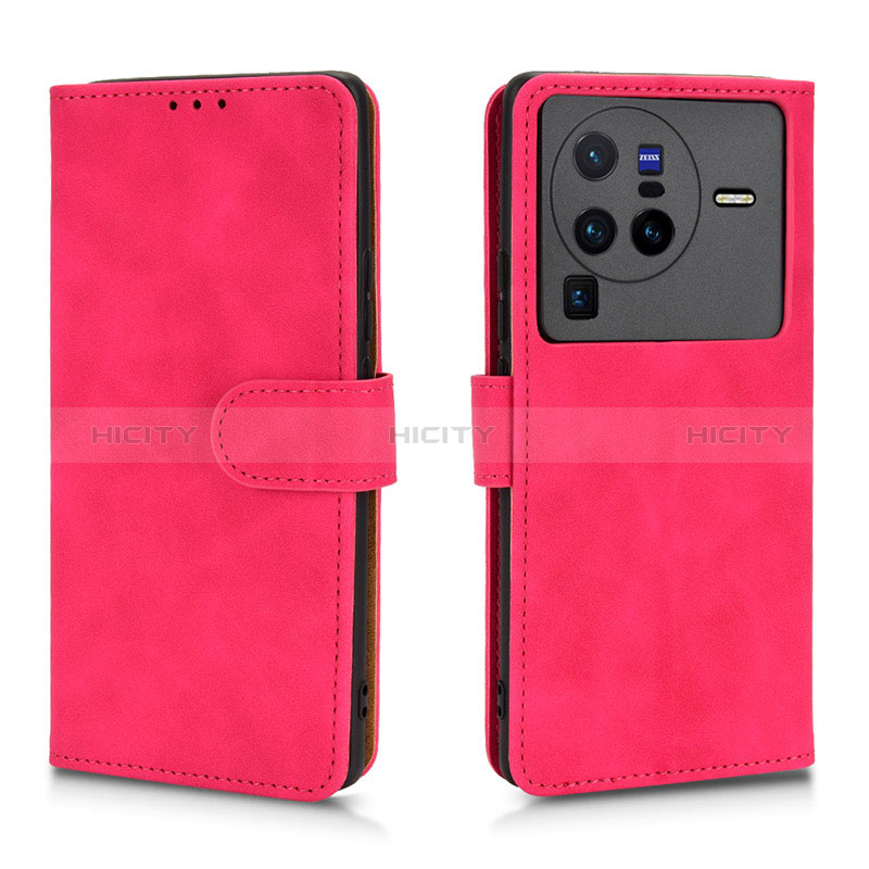 Coque Portefeuille Livre Cuir Etui Clapet L01Z pour Vivo X80 Pro 5G Rose Rouge Plus