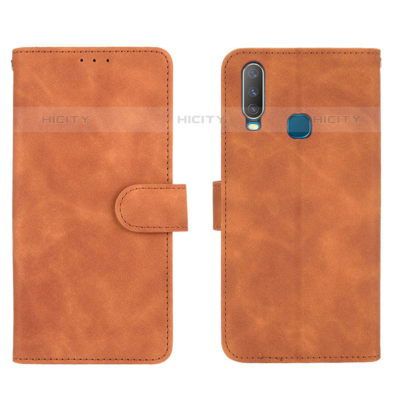 Coque Portefeuille Livre Cuir Etui Clapet L01Z pour Vivo Y12 Marron Plus