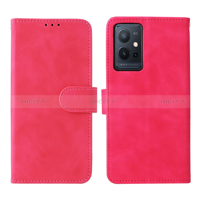 Coque Portefeuille Livre Cuir Etui Clapet L01Z pour Vivo Y30 5G Rose Rouge Plus