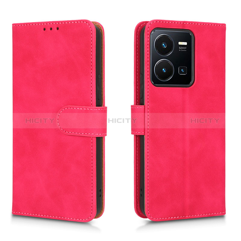 Coque Portefeuille Livre Cuir Etui Clapet L01Z pour Vivo Y35 4G Rose Rouge Plus